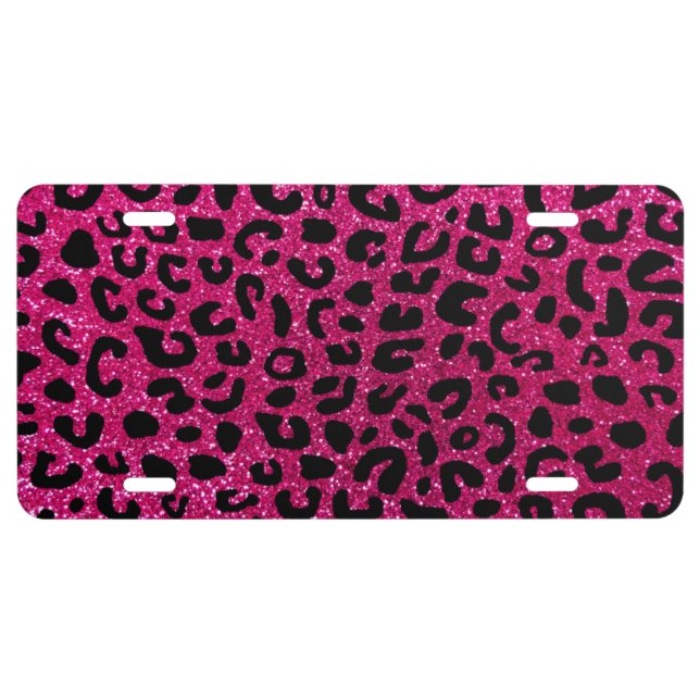 Neon hot pink cheetah print license plate (Front)