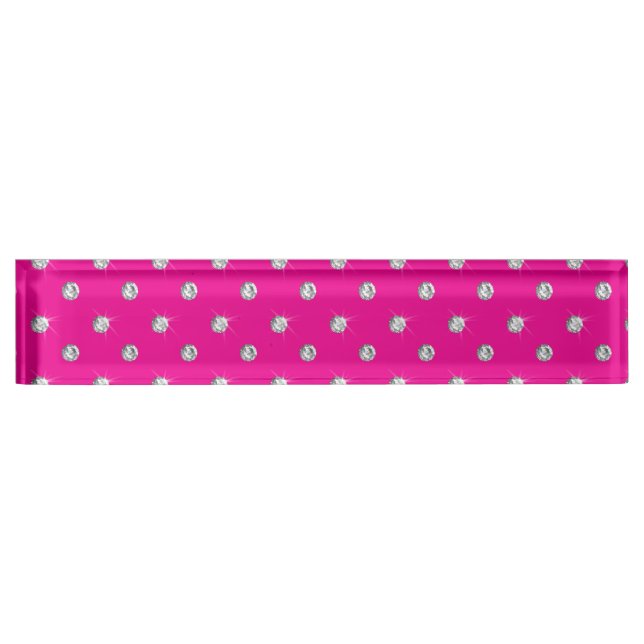Neon hot pink diamonds desk name plate (Front)