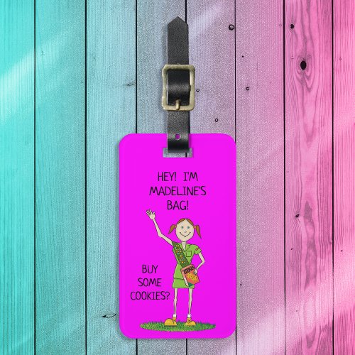 Neon HOT PINK Girl Scout JUNIOR  Custom Luggage Tag