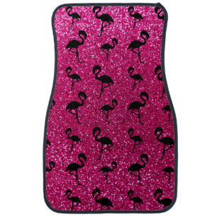 Neon hot pink glitter flamingos car mat
