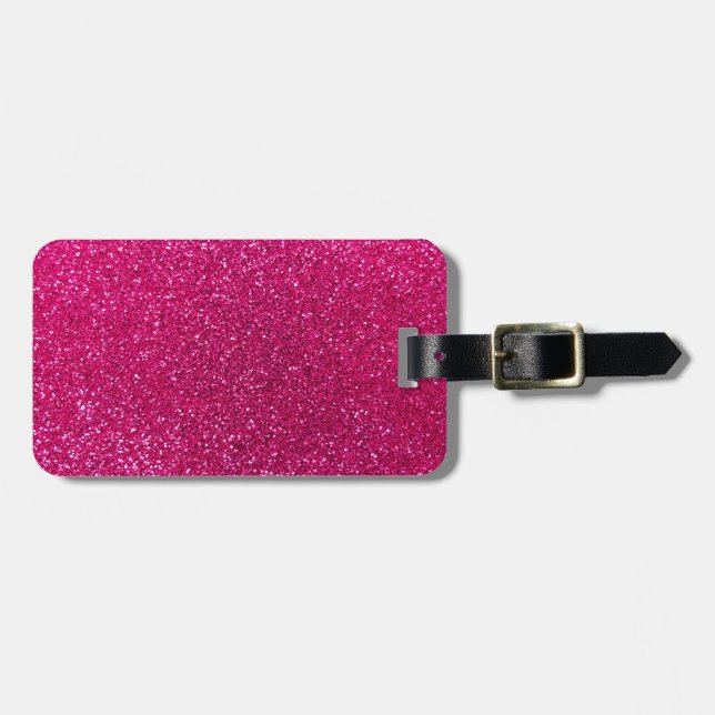 Neon hot pink glitter luggage tag (Front Horizontal)