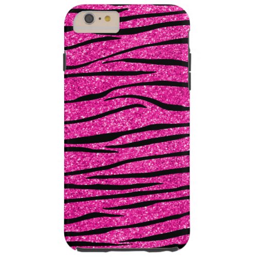 Neon hot pink glitter zebra stripes tough iPhone 6 plus case