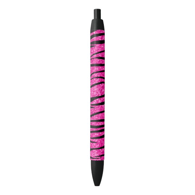 Neon hot pink glitter zebra stripes pen (Front Vertical)