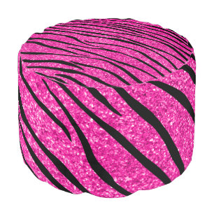 Neon hot pink glitter zebra stripes pouf