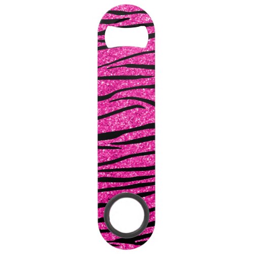 Neon hot pink glitter zebra stripes speed bottle opener