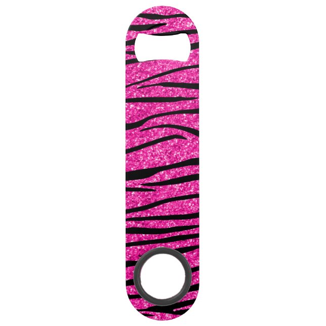 Neon hot pink glitter zebra stripes speed bottle opener (Front)