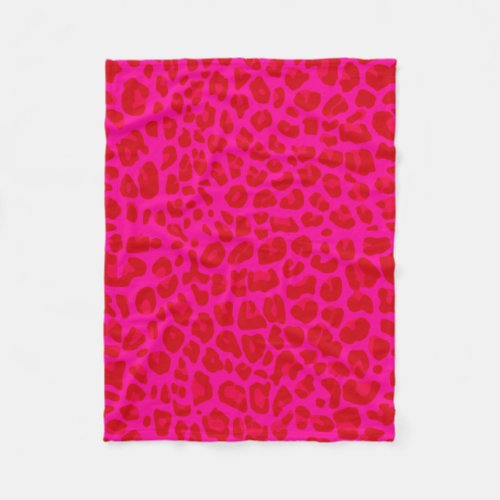 Neon hot pink leopard print pattern fleece blanket