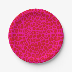 Neon hot pink leopard print pattern paper plates