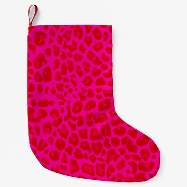 Neon hot pink leopard print pattern small christmas stocking (Front)