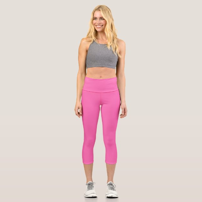 Neon Hot Pink Solid Color | Classic Capri Leggings (Front)