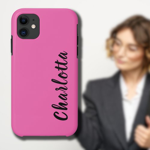 Neon Hot Pink Solid Color  Custom Personalize iPhone 11 Case