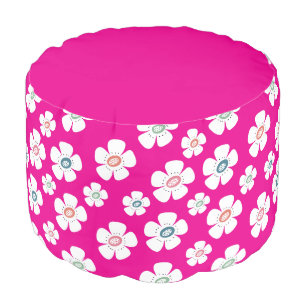 Neon Hot Pink With Flowers Pouf