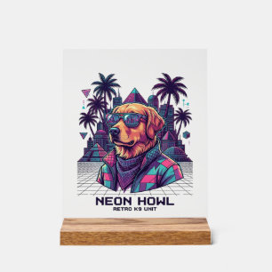 Neon Howl Retro K9 Unit Dog Sunglasses Palm Tree_1 Acrylic Sign