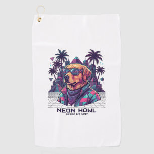 Neon Howl Retro K9 Unit Dog Sunglasses Palm Tree_1 Golf Towel