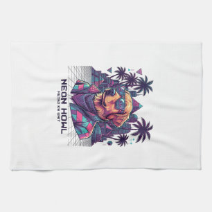 Neon Howl Retro K9 Unit Dog Sunglasses Palm Tree_1 Kitchen Towel
