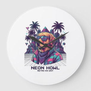 Neon Howl Retro K9 Unit Dog Sunglasses Palm Tree_1 Large Clock
