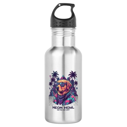 Neon Howl Retro K9 Unit Dog Sunglasses Palm Tree_1 Stainless Steel Water Bottle
