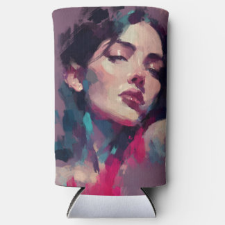 Neon Hues Abstract Portrait Seltzer Can Cooler