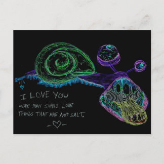 Neon I Love You Snail Postcard