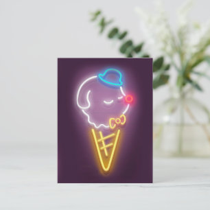 Neon Ice Cream Pup: Glowing Smiling Bichon Sign Ar Announcement Postcard