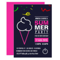 Neon Ice Cream Summer Birthday Party Invitation