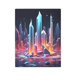 Neon icicle icebergs metal print