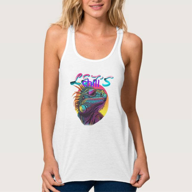 Neon Iguana – Retro 80s Lizard Art Tank Top (Front)