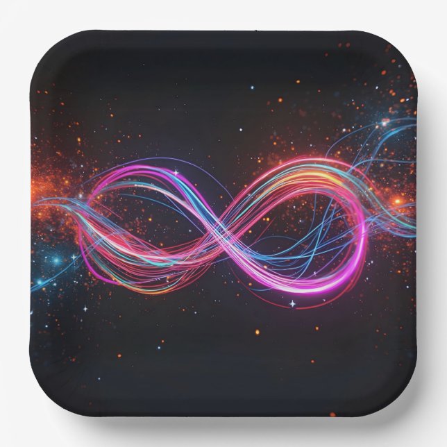 Neon Infinity Symbol In Motion Paper Plates (Front)