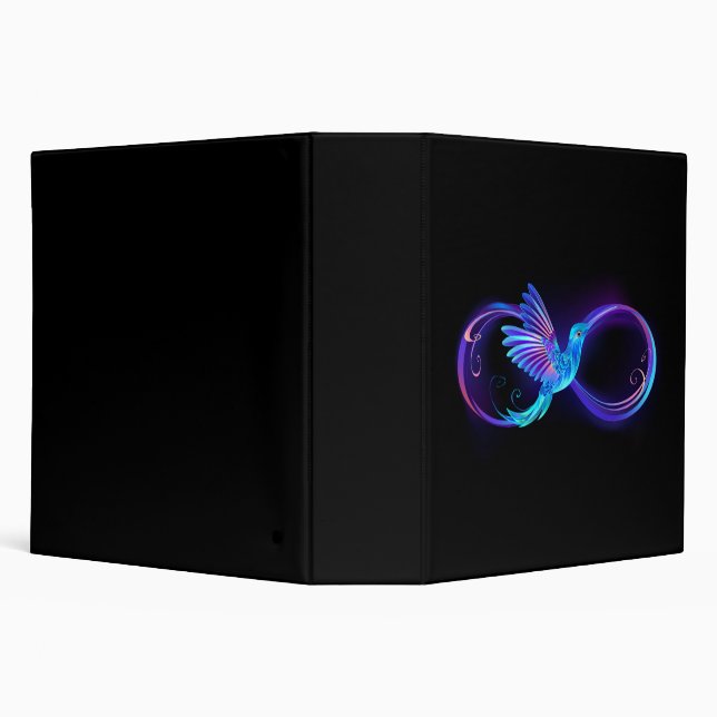 Neon Infinity Symbol with Glowing Hummingbird 3 Ring Binder (Background)