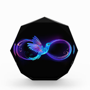 Neon Infinity Symbol with Glowing Hummingbird Acrylic Award