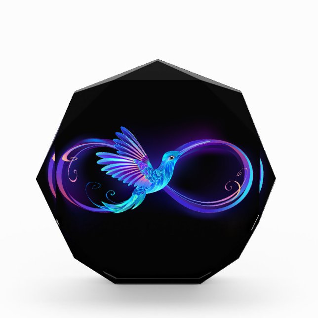 Neon Infinity Symbol with Glowing Hummingbird Acrylic Award (Front)