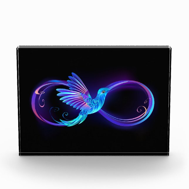 Neon Infinity Symbol with Glowing Hummingbird Acrylic Award (Front)