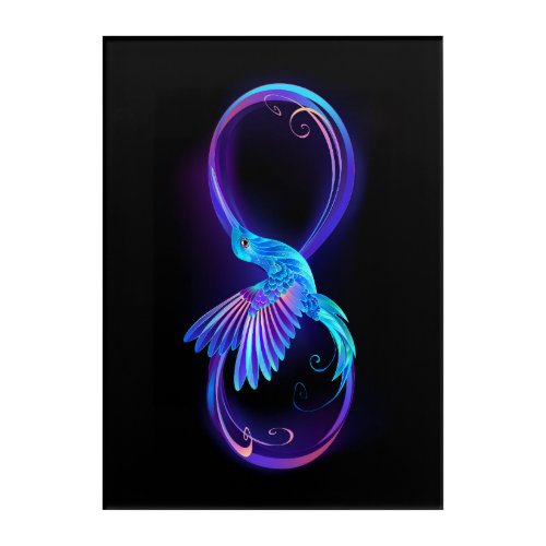 Neon Infinity Symbol with Glowing Hummingbird Acrylic Print