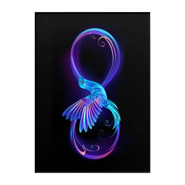 Neon Infinity Symbol with Glowing Hummingbird Acrylic Print (Front)