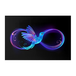 Neon Infinity Symbol with Glowing Hummingbird Acrylic Print