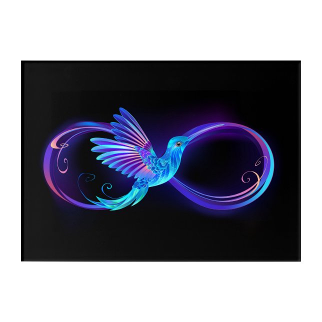 Neon Infinity Symbol with Glowing Hummingbird Acrylic Print (Front)