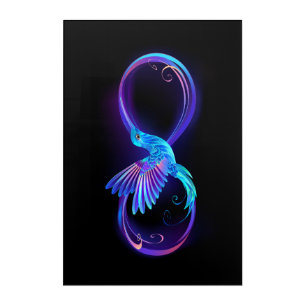 Neon Infinity Symbol with Glowing Hummingbird Acrylic Print