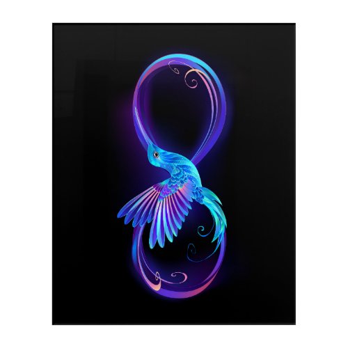 Neon Infinity Symbol with Glowing Hummingbird Acrylic Print