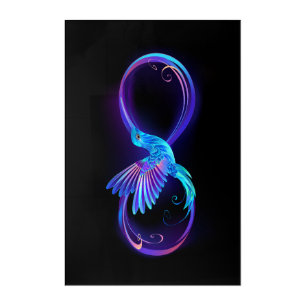 Neon Infinity Symbol with Glowing Hummingbird Acrylic Print