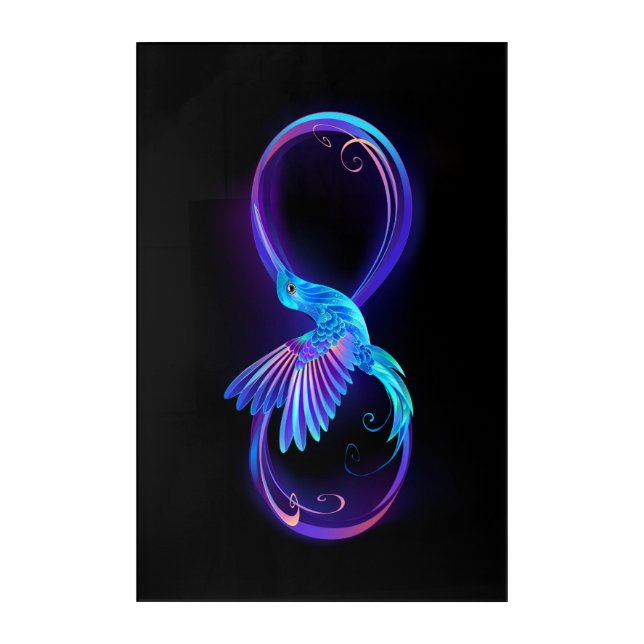 Neon Infinity Symbol with Glowing Hummingbird Acrylic Print (Front)