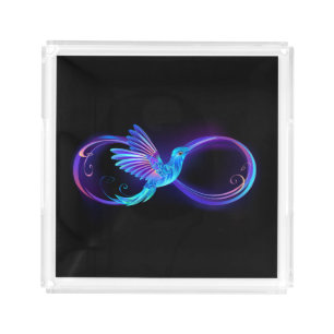 Neon Infinity Symbol with Glowing Hummingbird Acrylic Tray
