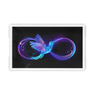 Neon Infinity Symbol with Glowing Hummingbird Acrylic Tray