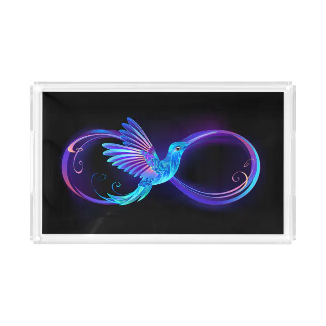 Neon Infinity Symbol with Glowing Hummingbird Acrylic Tray | Zazzle