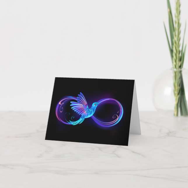 Neon Infinity Symbol with Glowing Hummingbird Announcement (Front)
