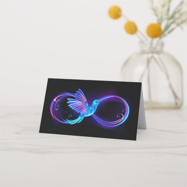 Neon Infinity Symbol with Glowing Hummingbird Appointment Card (Front)