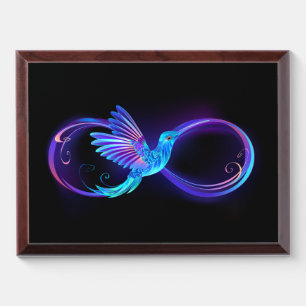 Neon Infinity Symbol with Glowing Hummingbird Award Plaque