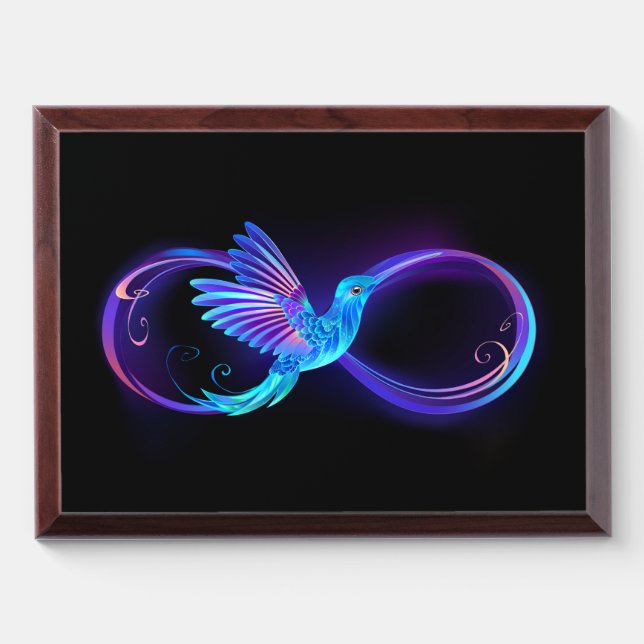 Neon Infinity Symbol with Glowing Hummingbird Award Plaque (Horizontal)