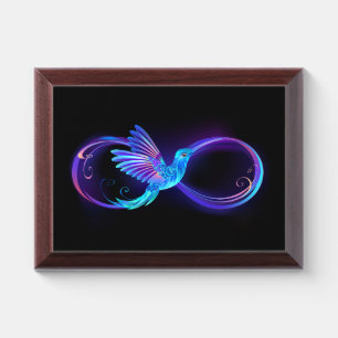 Neon Infinity Symbol with Glowing Hummingbird Award Plaque