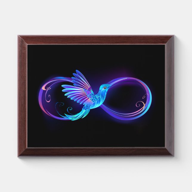 Neon Infinity Symbol with Glowing Hummingbird Award Plaque (Horizontal)