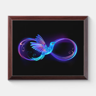 Neon Infinity Symbol with Glowing Hummingbird Award Plaque